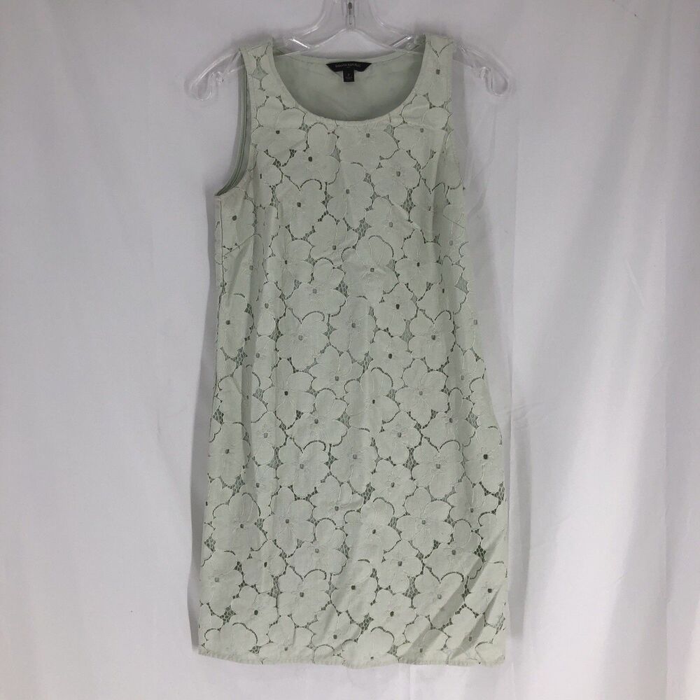 Banana Republic Dress Womens 2 Gray Mint Sheath Floral Lace Sleeveless Cocktail